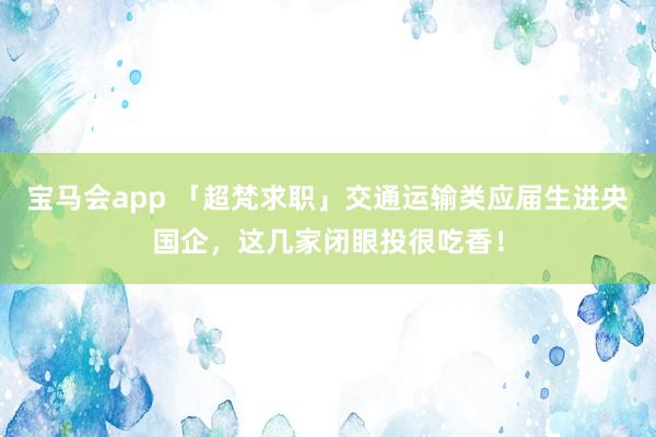 宝马会app 「超梵求职」交通运输类应届生进央国企，这几家闭眼投很吃香！